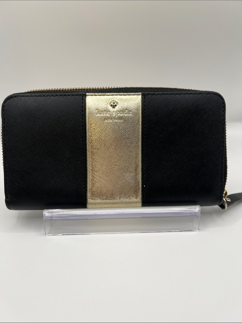kate spade Black Zip Around Wallet with Gold Center Panel - Picture 3 of 8